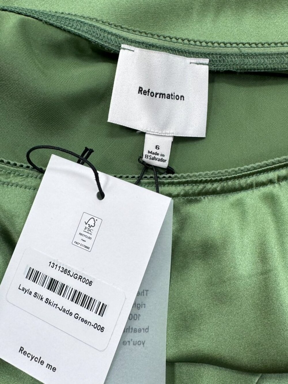 NWT Reformation Layla Silk Skirt Jade Green 6 - Picture 5 of 12